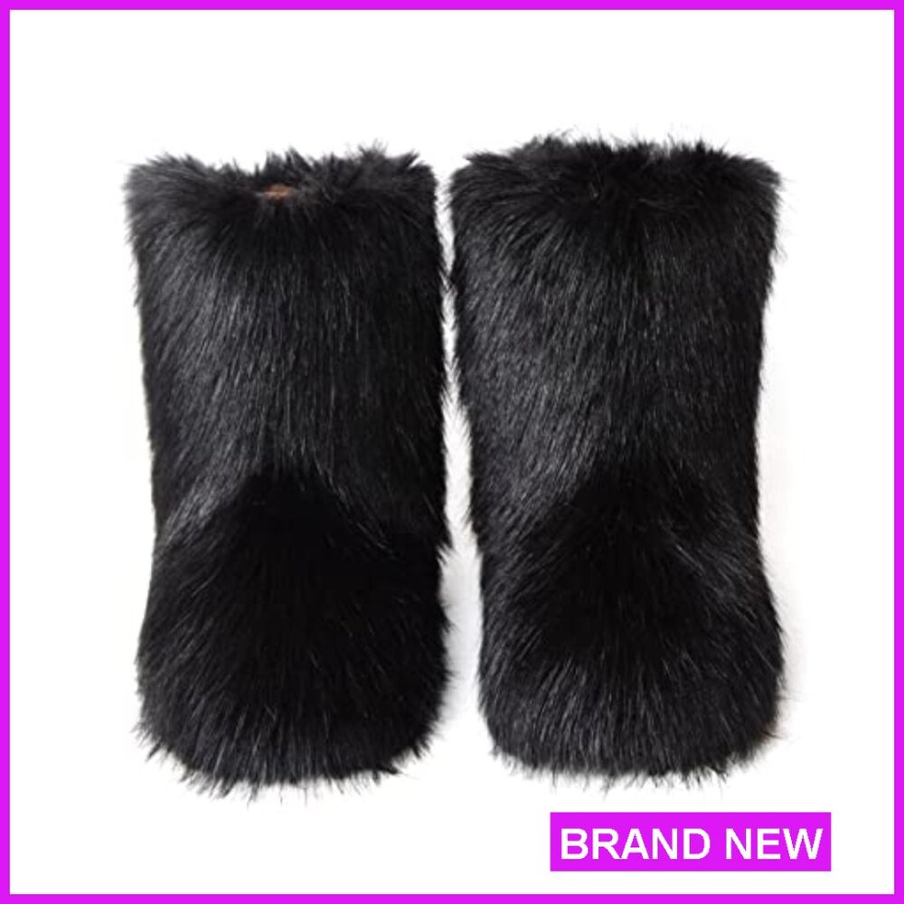 Faux Fur Snow Boots Mid-Calf Winter Shoes Fuzzy Flurry Leg Warmers - Picture 2 of 7